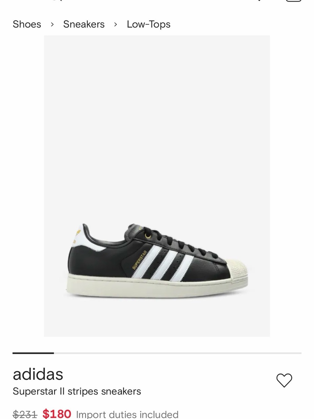 adidas Black and White Superstar II Low-Top Sneakers